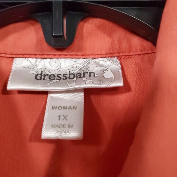 Dressbarn Womens Size 1X - 3/4 Sleeve Button Up Peach/Salmon Blouse/Shirt/Top - Picture 3 of 16
